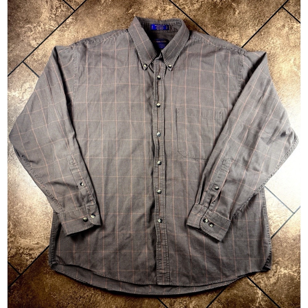 Pendleton Broadway Cloth Mens XL Brown Check Button Front Shirt 100% Cotton